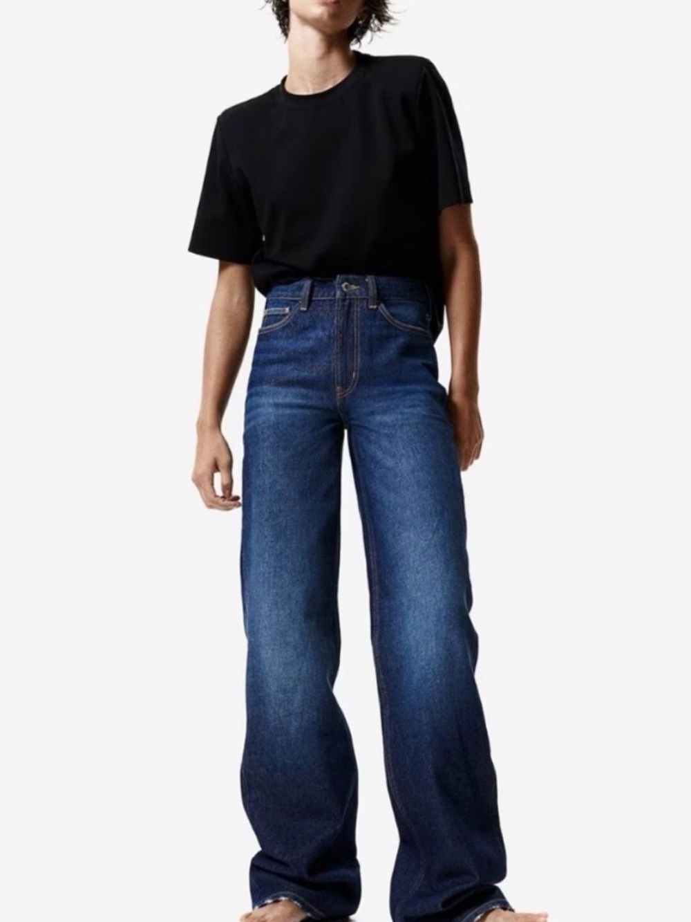 H&M Women's Ultra High Waist Wide Leg Jeans - Dark Blue